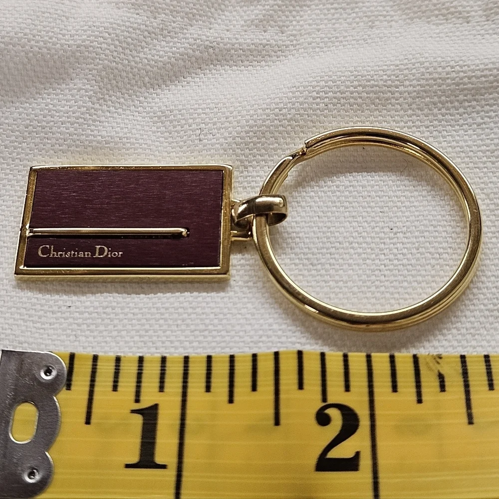 Dior Gold and Burgundy Plated Key Chain Holder